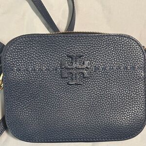 Tory Burch Pebbled Leather Crossbody Bag in Dark Blue
